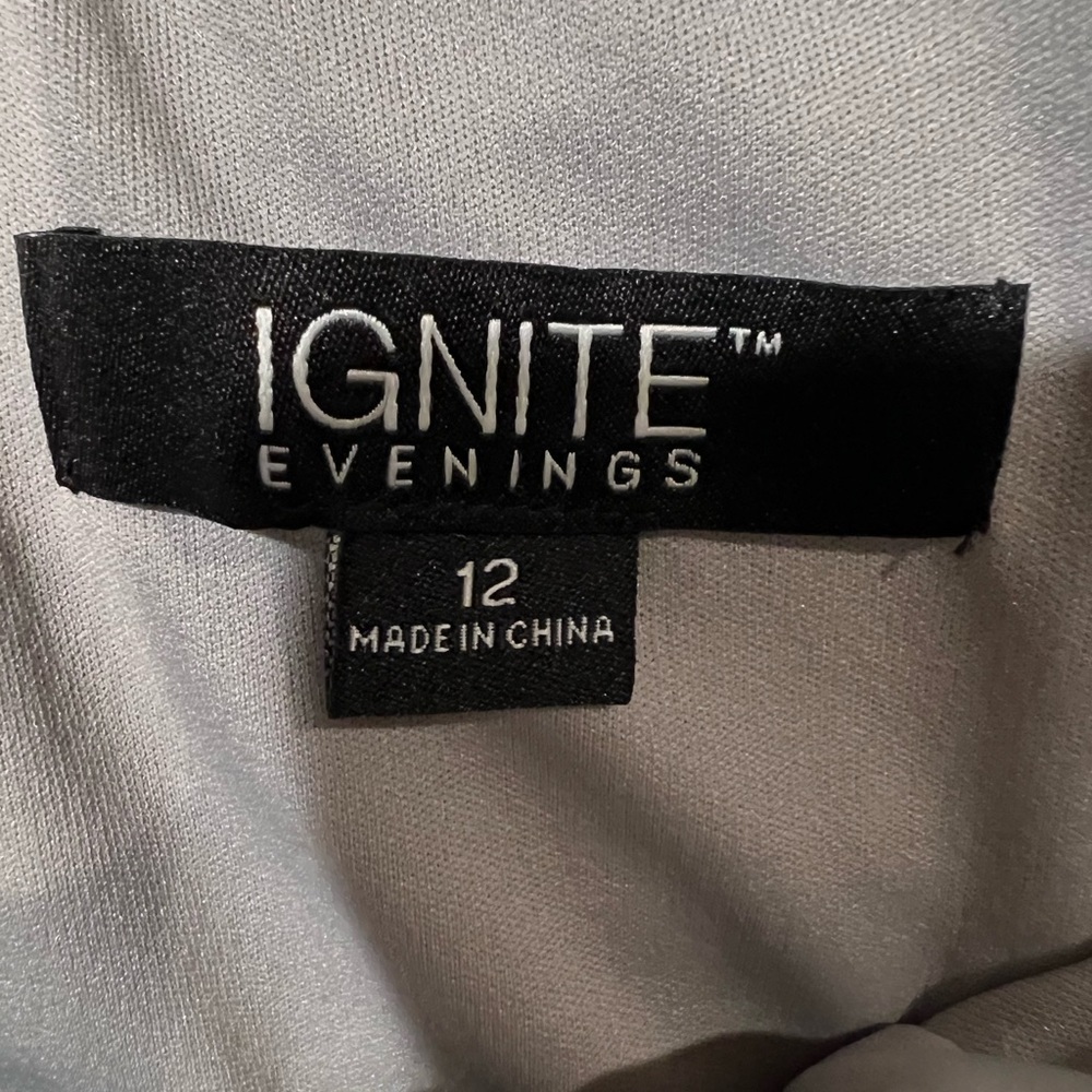 Ignite Evenings Embelished Mesh Asymetrical Cape gown silver/grey $180.00 12 - Picture 15 of 16
